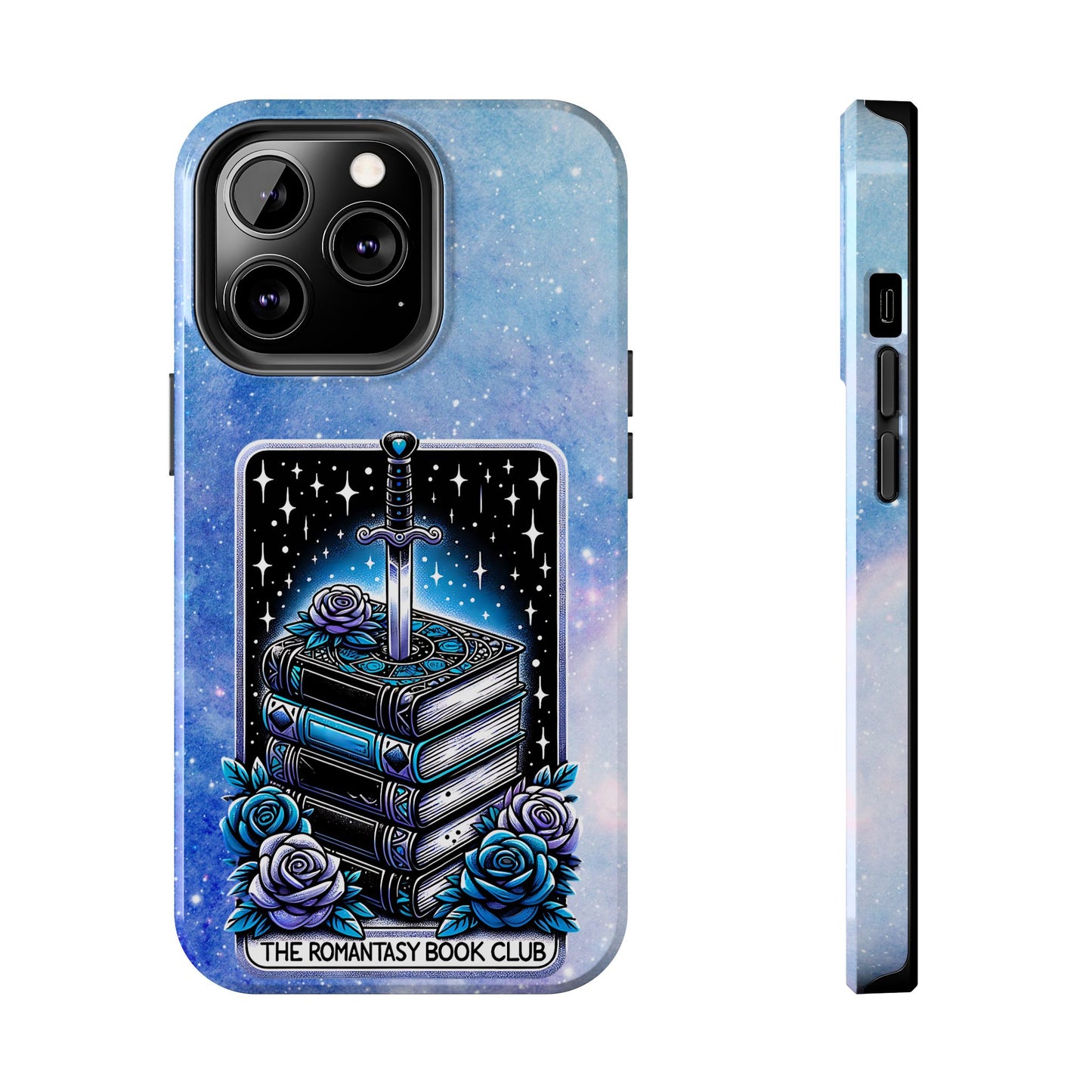 Fantasy Book Club Tough Phone Case — Sword & Stacked Books Design