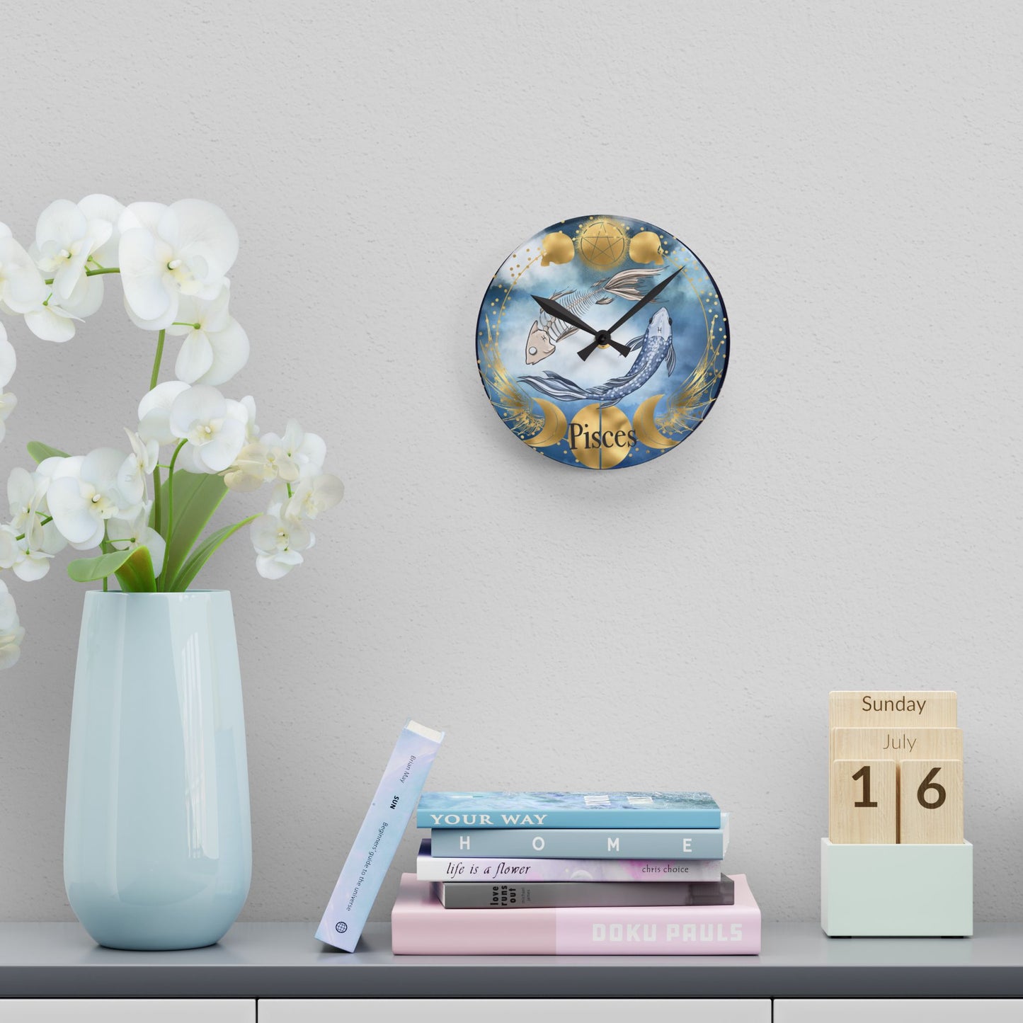 Pisces Zodiac Acrylic Wall Clock - Stylish Home Decor for Astrology Lovers