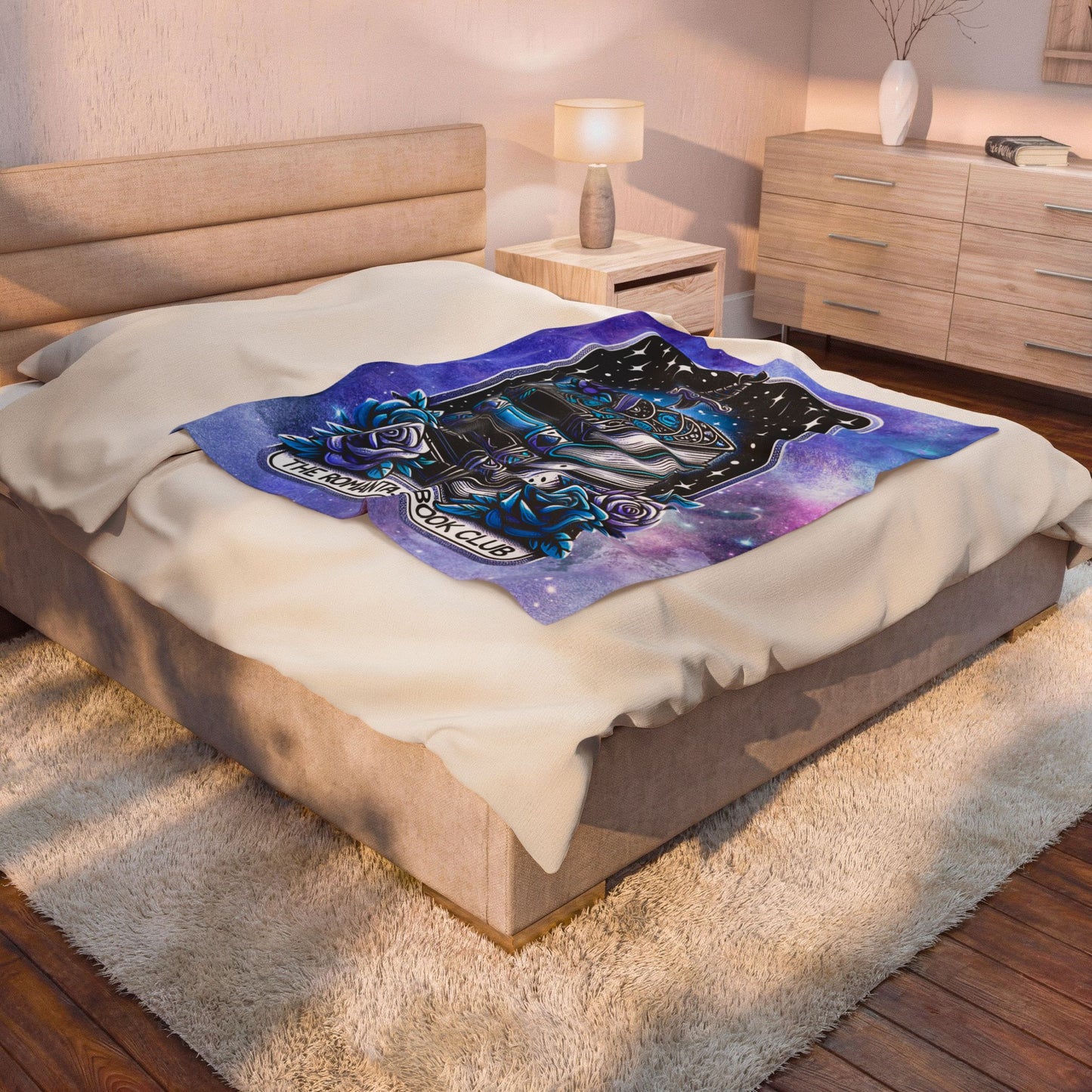 Romantasy Book Club Velveteen Plush Blanket — Fantasy Books & Sword Design