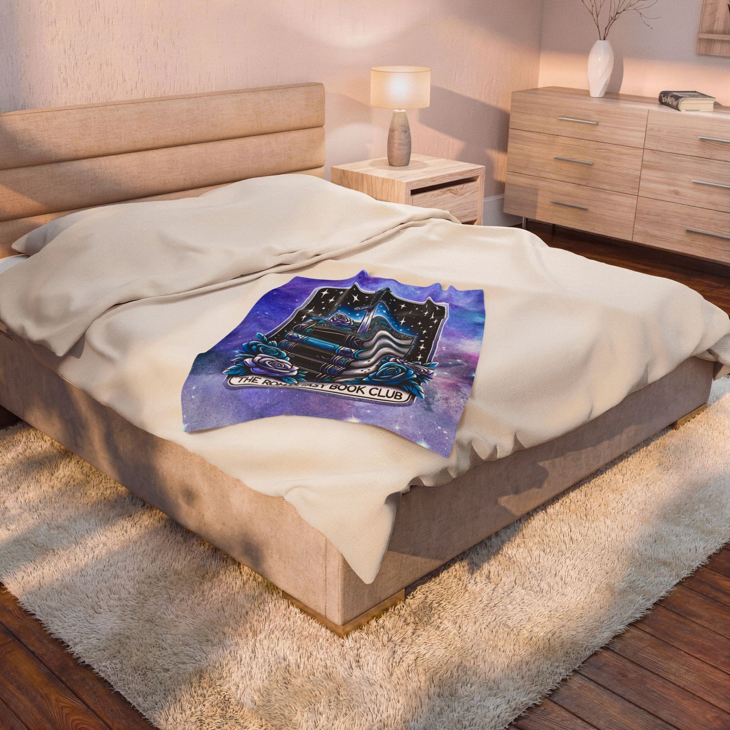 Romantasy Book Club Velveteen Plush Blanket — Fantasy Books & Sword Design