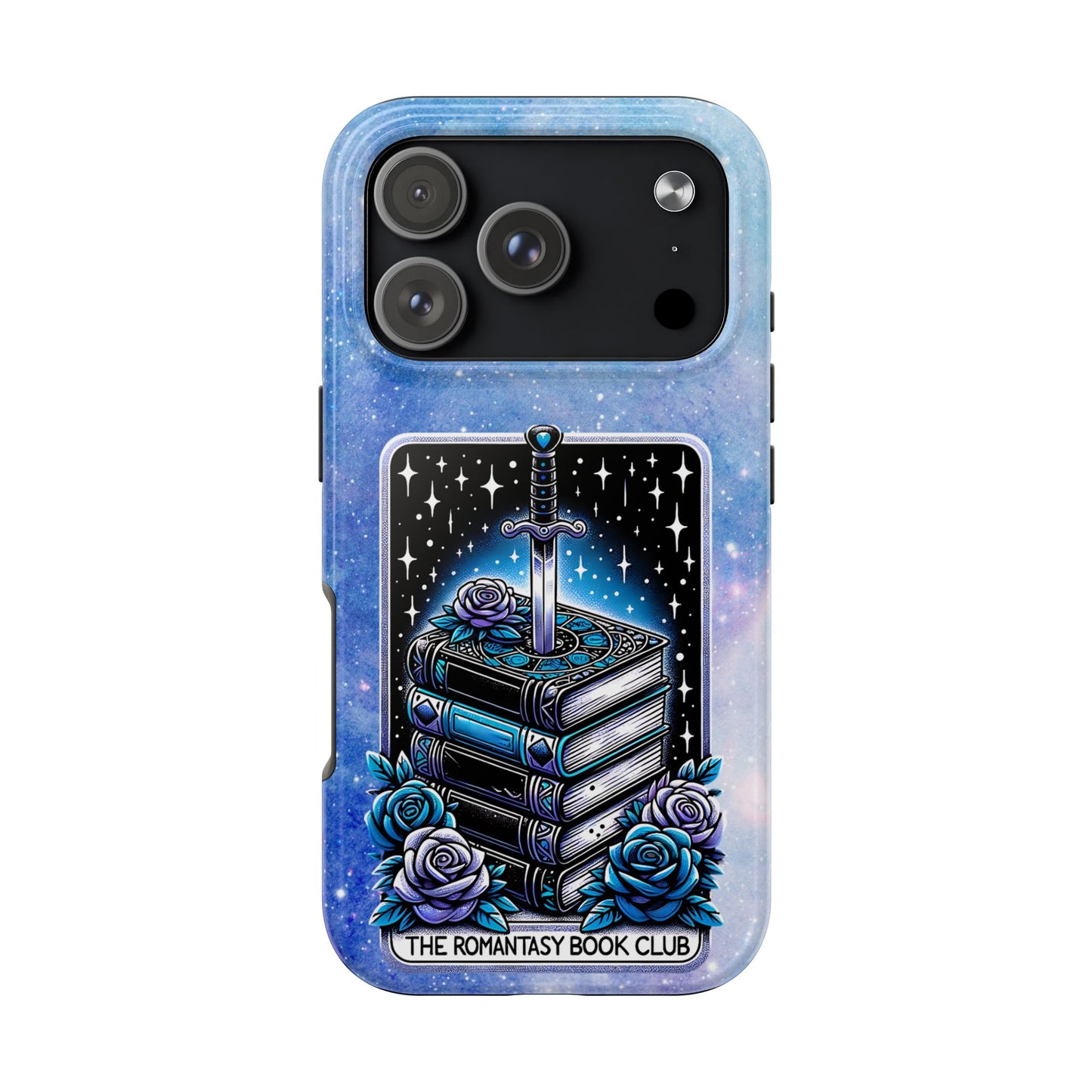 Fantasy Book Club Tough Phone Case — Sword & Stacked Books Design