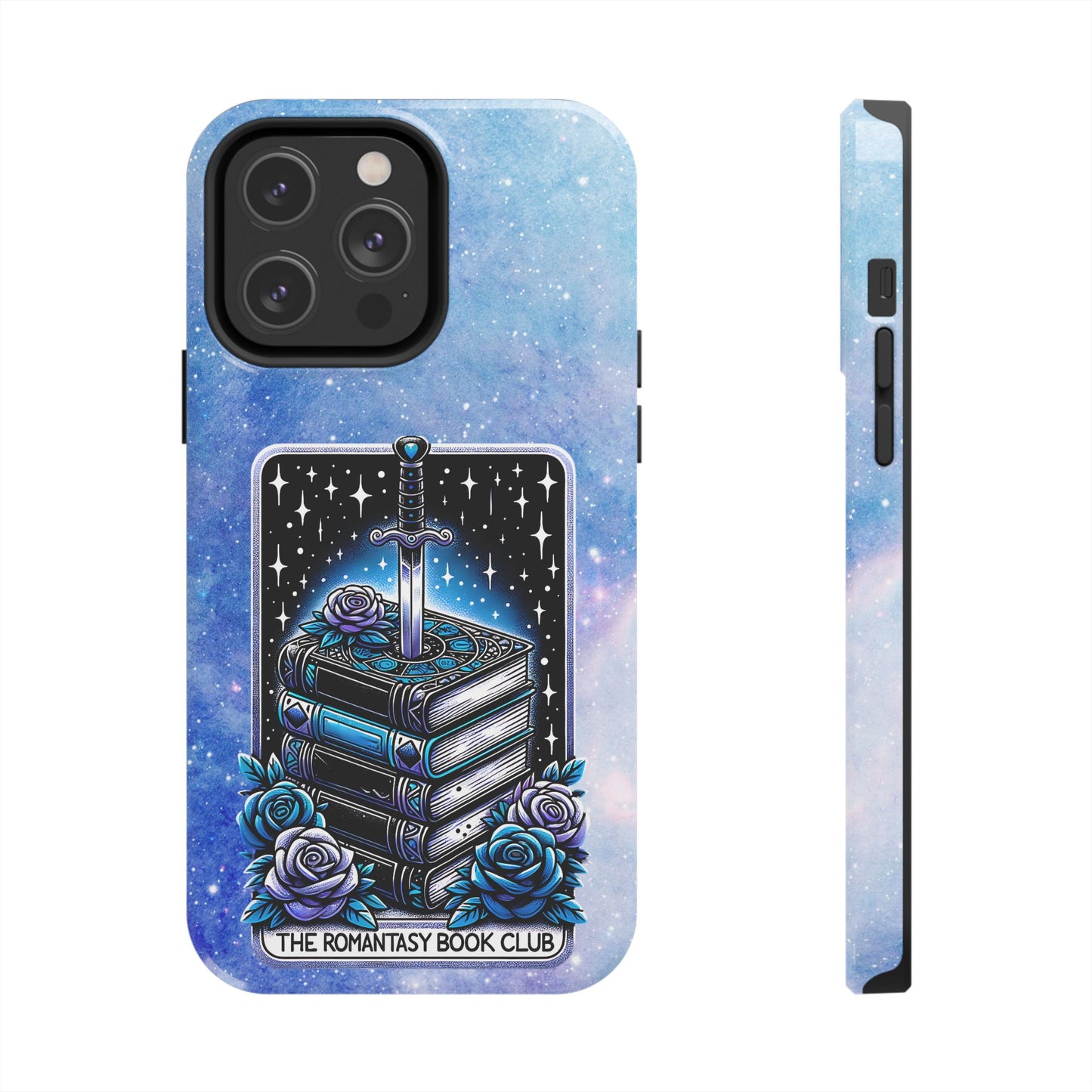 Fantasy Book Club Tough Phone Case — Sword & Stacked Books Design