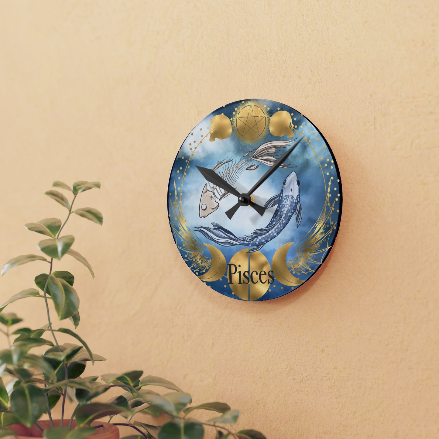 Pisces Zodiac Acrylic Wall Clock - Stylish Home Decor for Astrology Lovers