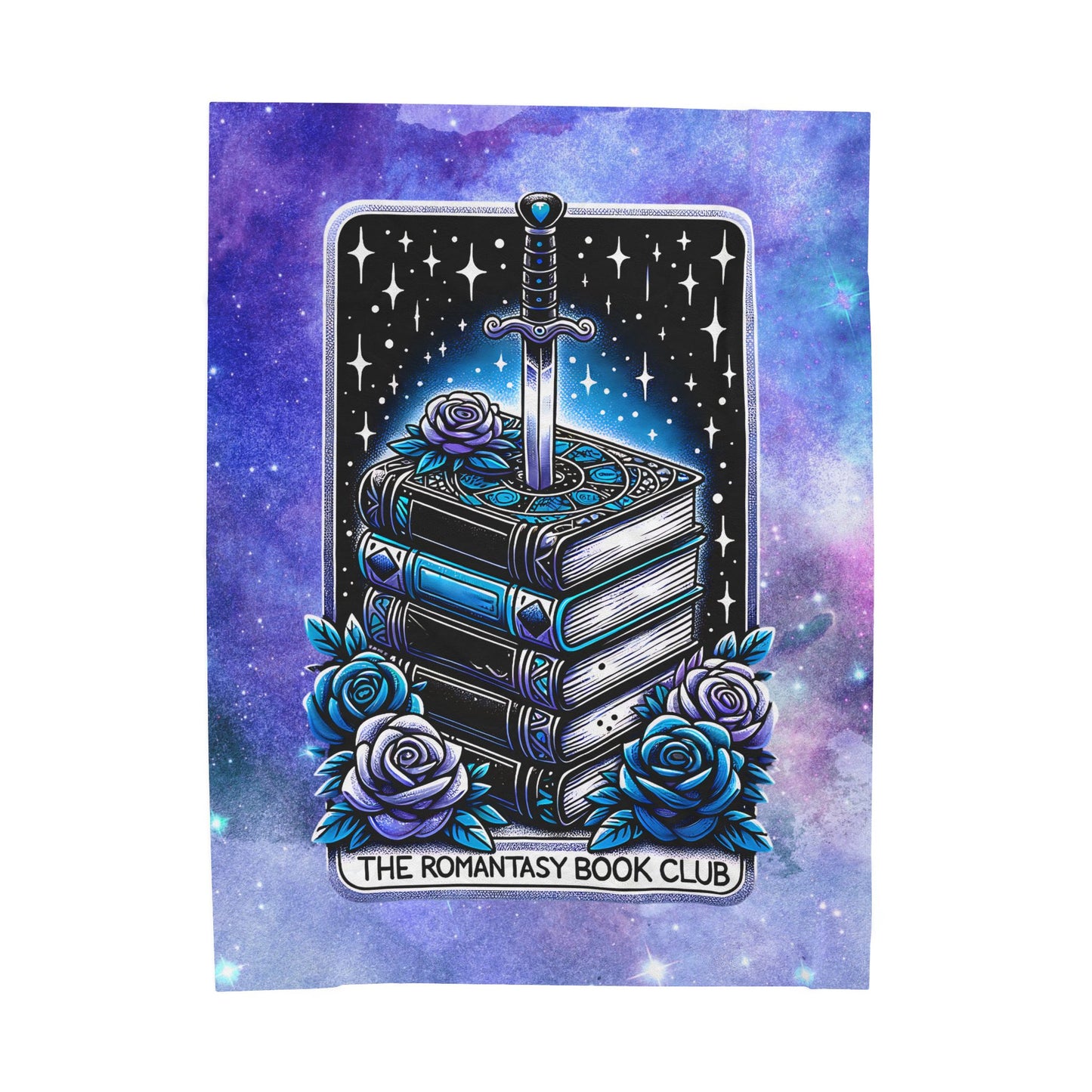 Romantasy Book Club Velveteen Plush Blanket — Fantasy Books & Sword Design