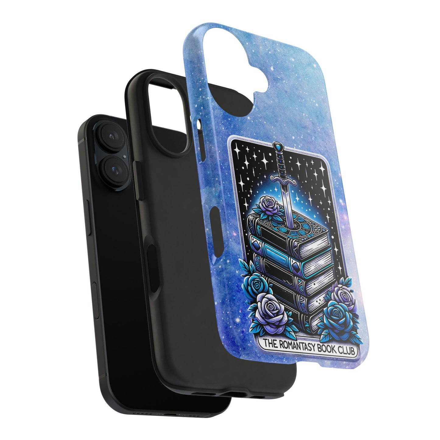 Fantasy Book Club Tough Phone Case — Sword & Stacked Books Design