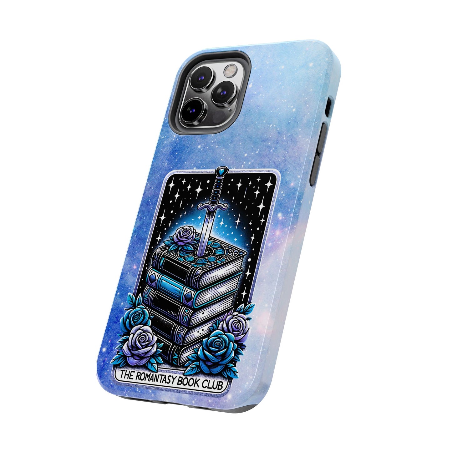 Fantasy Book Club Tough Phone Case — Sword & Stacked Books Design