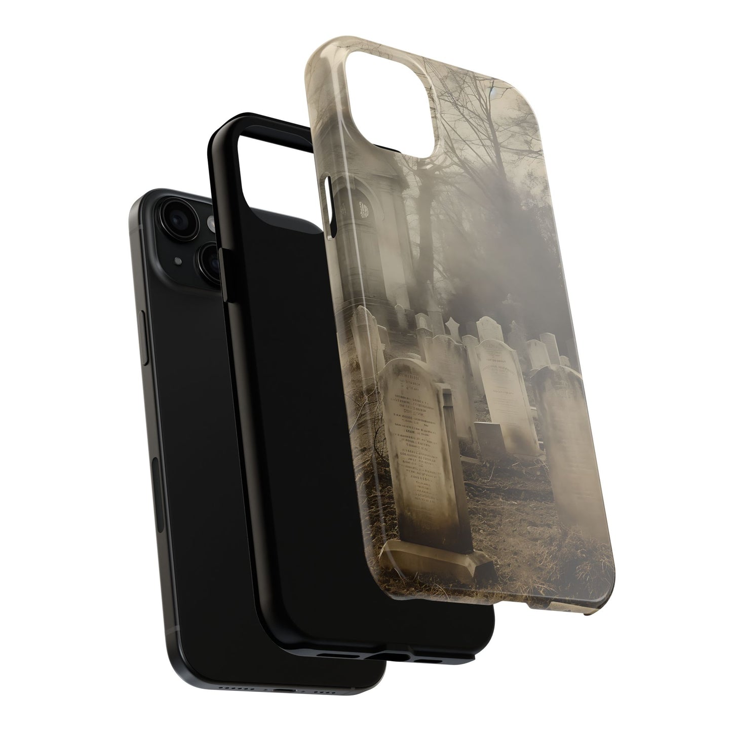 Cemetery Graveyard Phone Case — Spooky Fog Tombstone Tough Phone Case