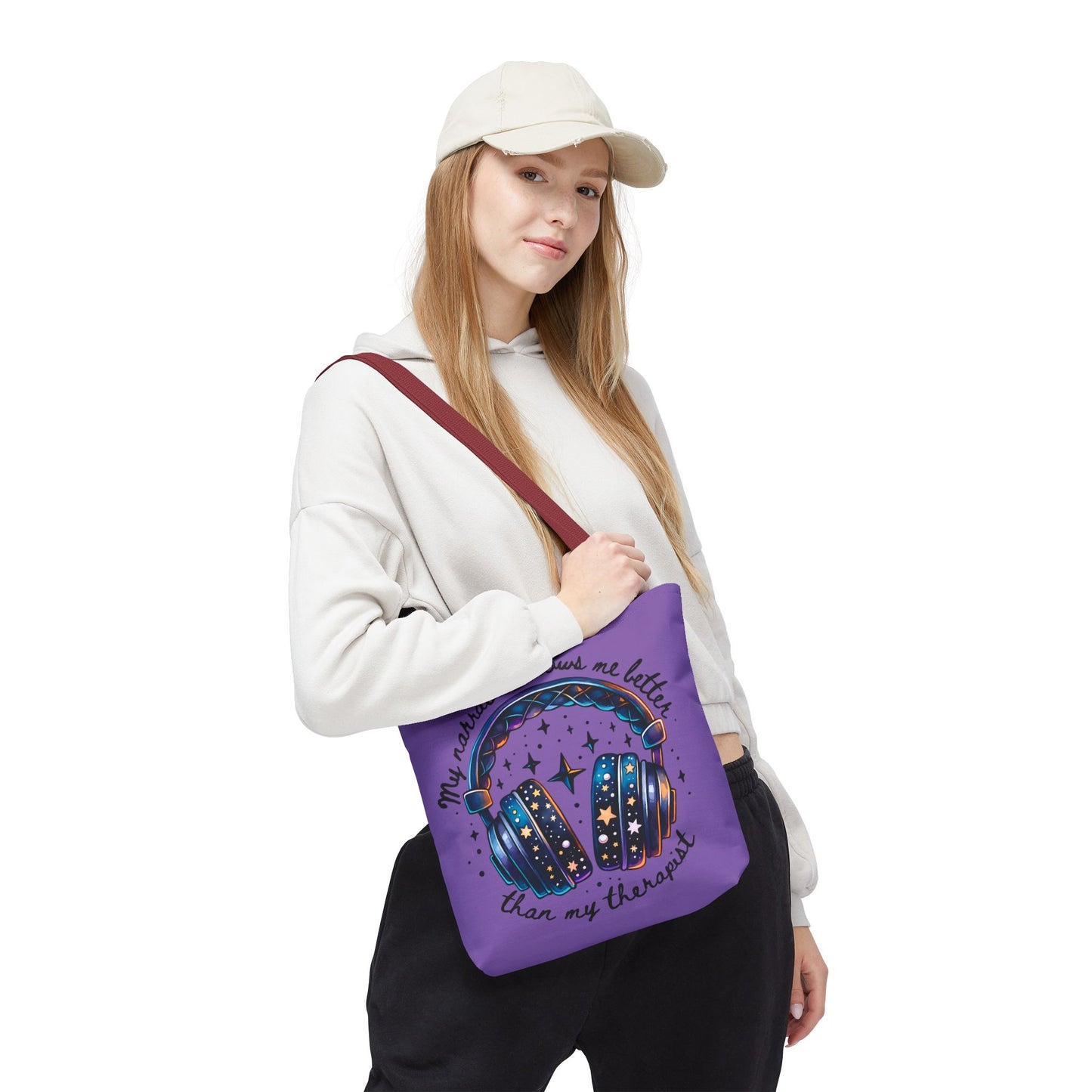 Galaxy Headphones Tote Bag — "My Narrator Knows Me Better Than My Therapist" Book Lover Tote