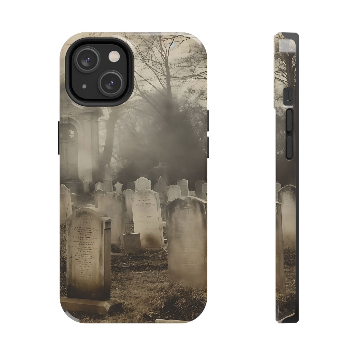 Cemetery Graveyard Phone Case — Spooky Fog Tombstone Tough Phone Case