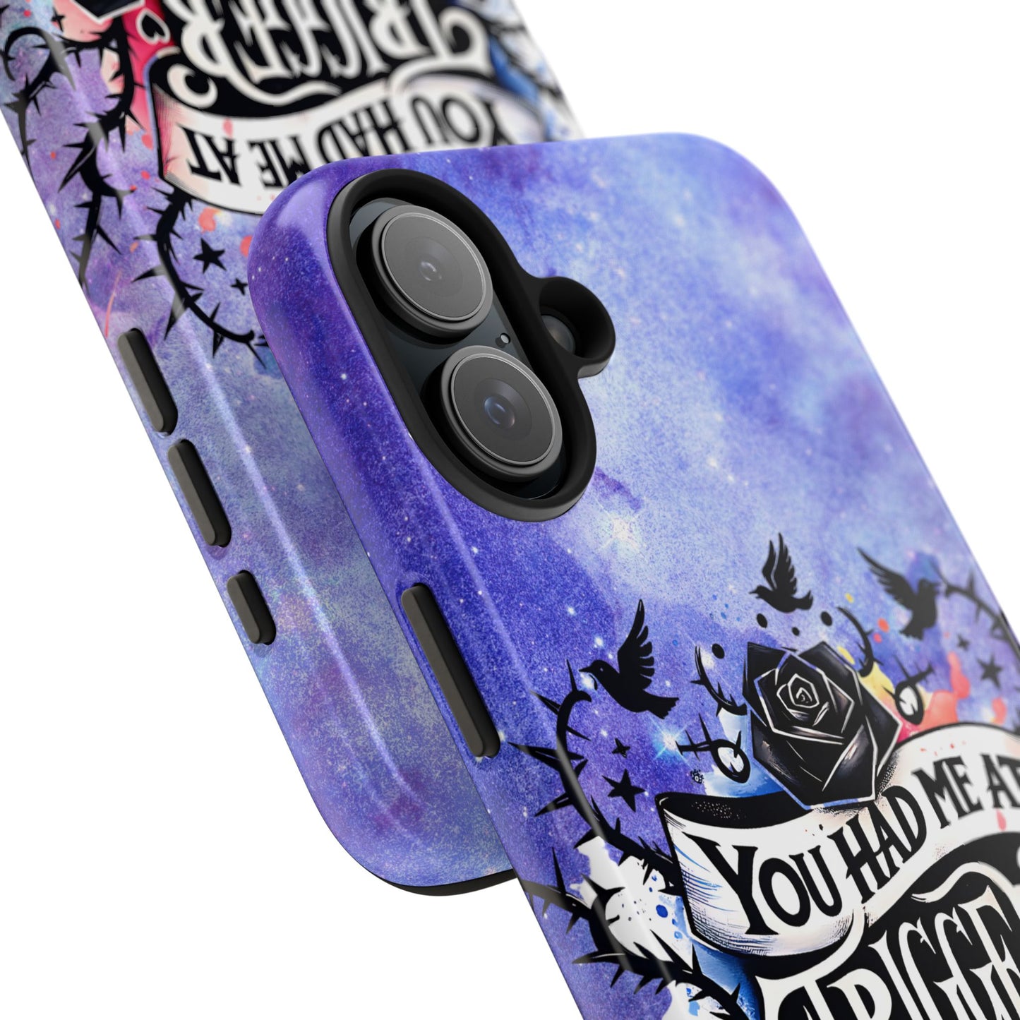 You had me at Trigger Warning Tough Phone Case — Gothic Roses & Galaxy Quote Protective Cover