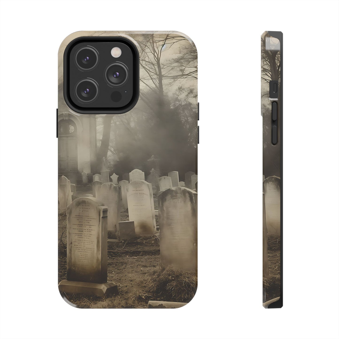 Cemetery Graveyard Phone Case — Spooky Fog Tombstone Tough Phone Case