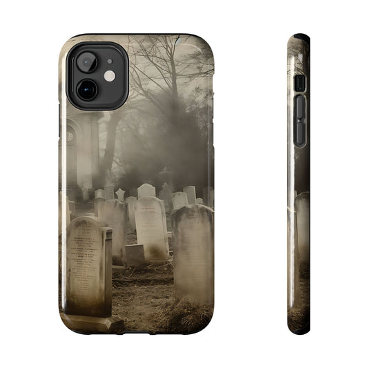 Cemetery Graveyard Phone Case — Spooky Fog Tombstone Tough Phone Case