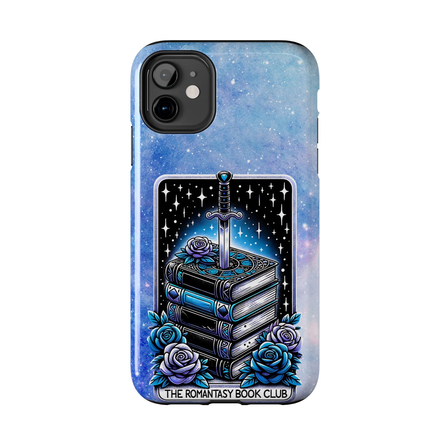 Fantasy Book Club Tough Phone Case — Sword & Stacked Books Design