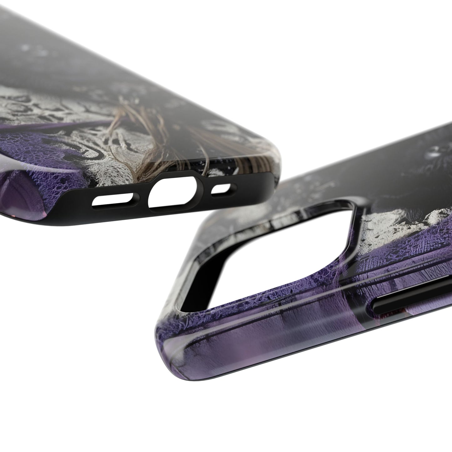 Gothic Skull Floral Tough Phone Case – Black Flower & Purple Accent Protective Cover