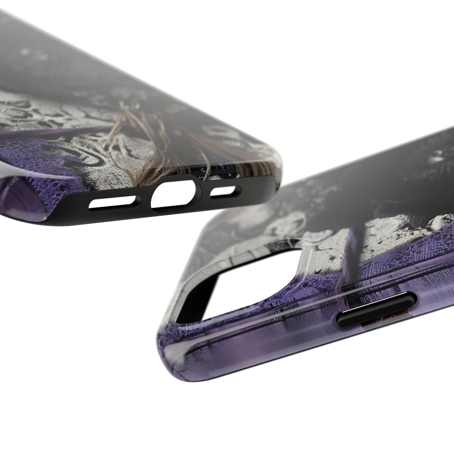 Gothic Skull Floral Tough Phone Case – Black Flower & Purple Accent Protective Cover