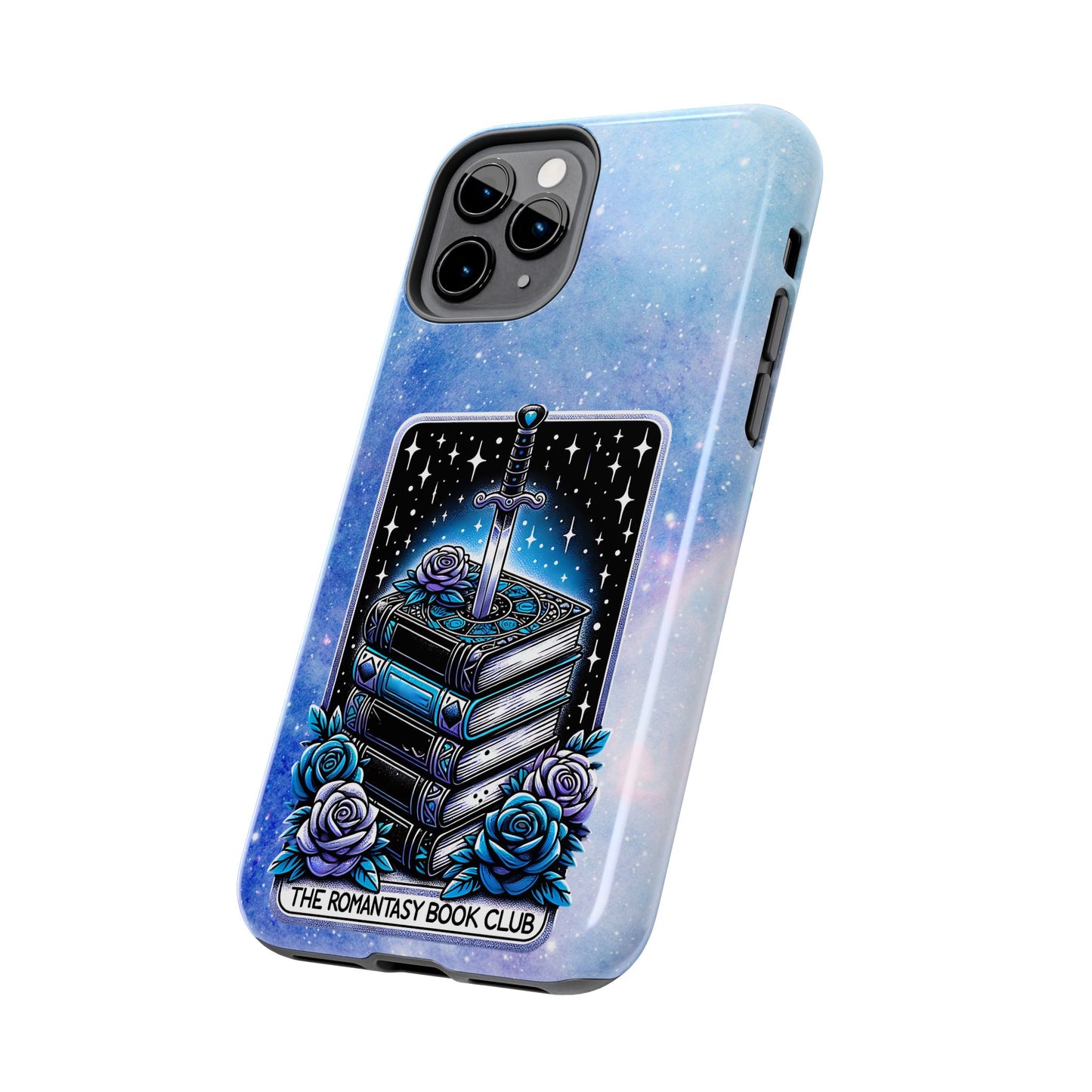 Fantasy Book Club Tough Phone Case — Sword & Stacked Books Design