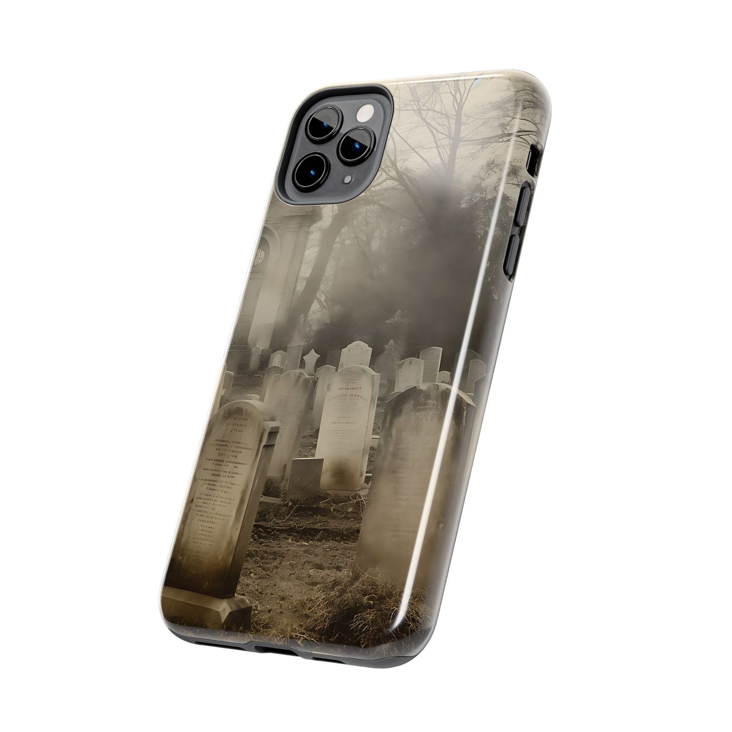 Cemetery Graveyard Phone Case — Spooky Fog Tombstone Tough Phone Case