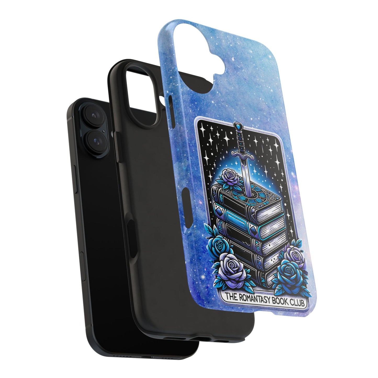 Fantasy Book Club Tough Phone Case — Sword & Stacked Books Design