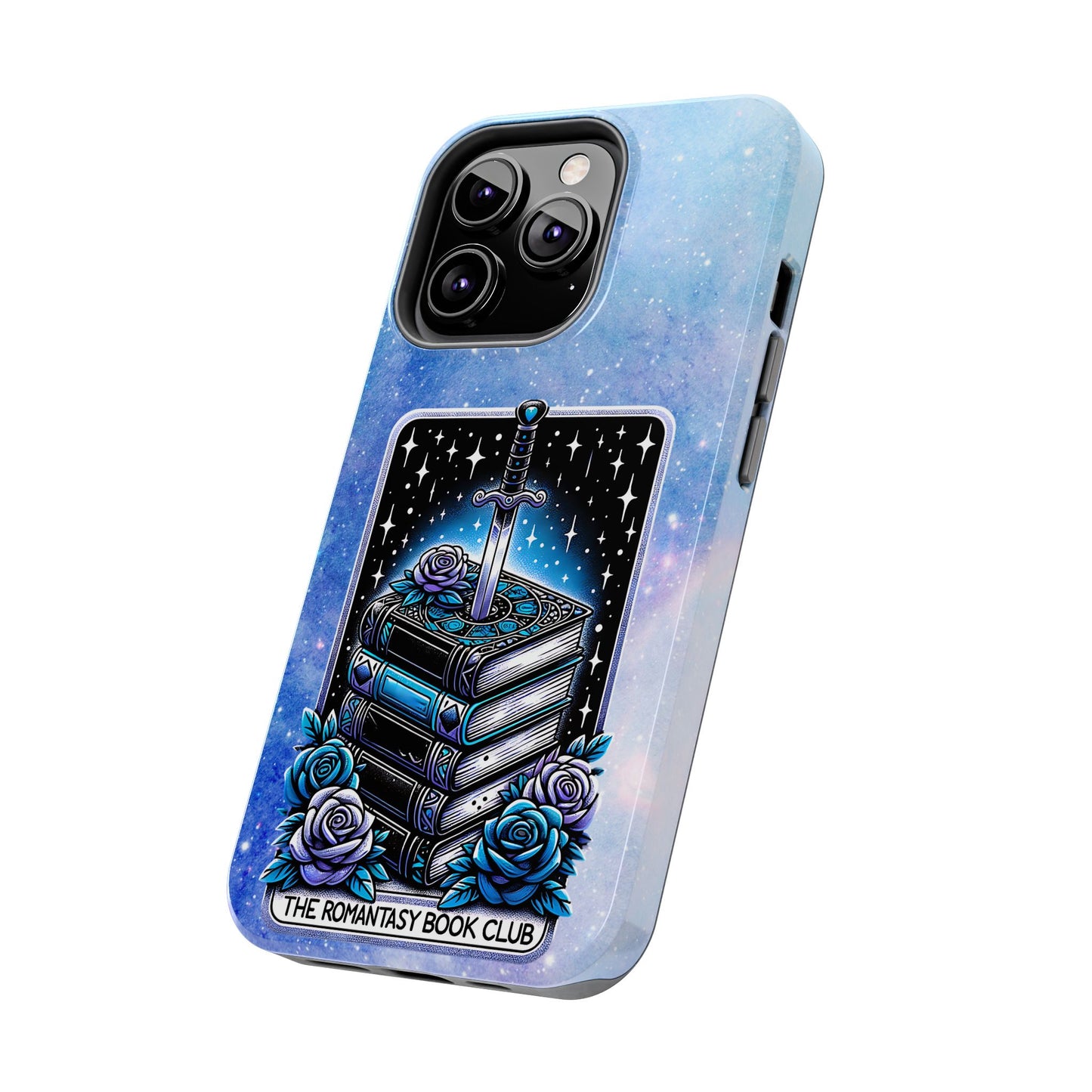 Fantasy Book Club Tough Phone Case — Sword & Stacked Books Design