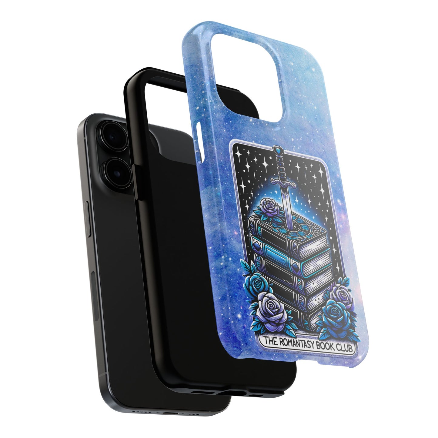 Fantasy Book Club Tough Phone Case — Sword & Stacked Books Design