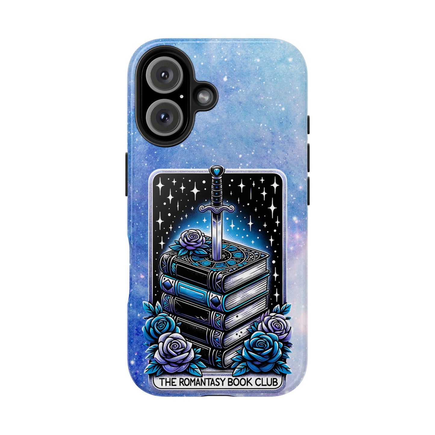 Fantasy Book Club Tough Phone Case — Sword & Stacked Books Design