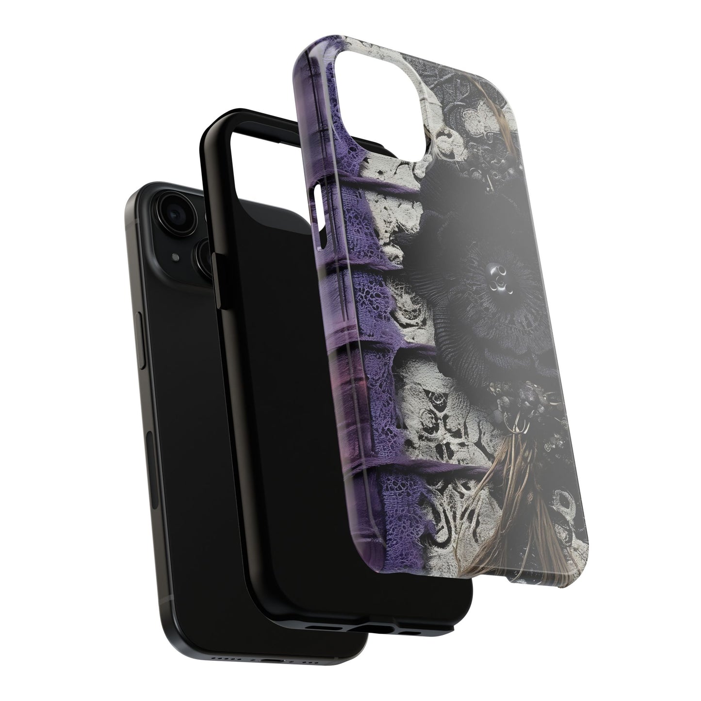 Gothic Skull Floral Tough Phone Case – Black Flower & Purple Accent Protective Cover