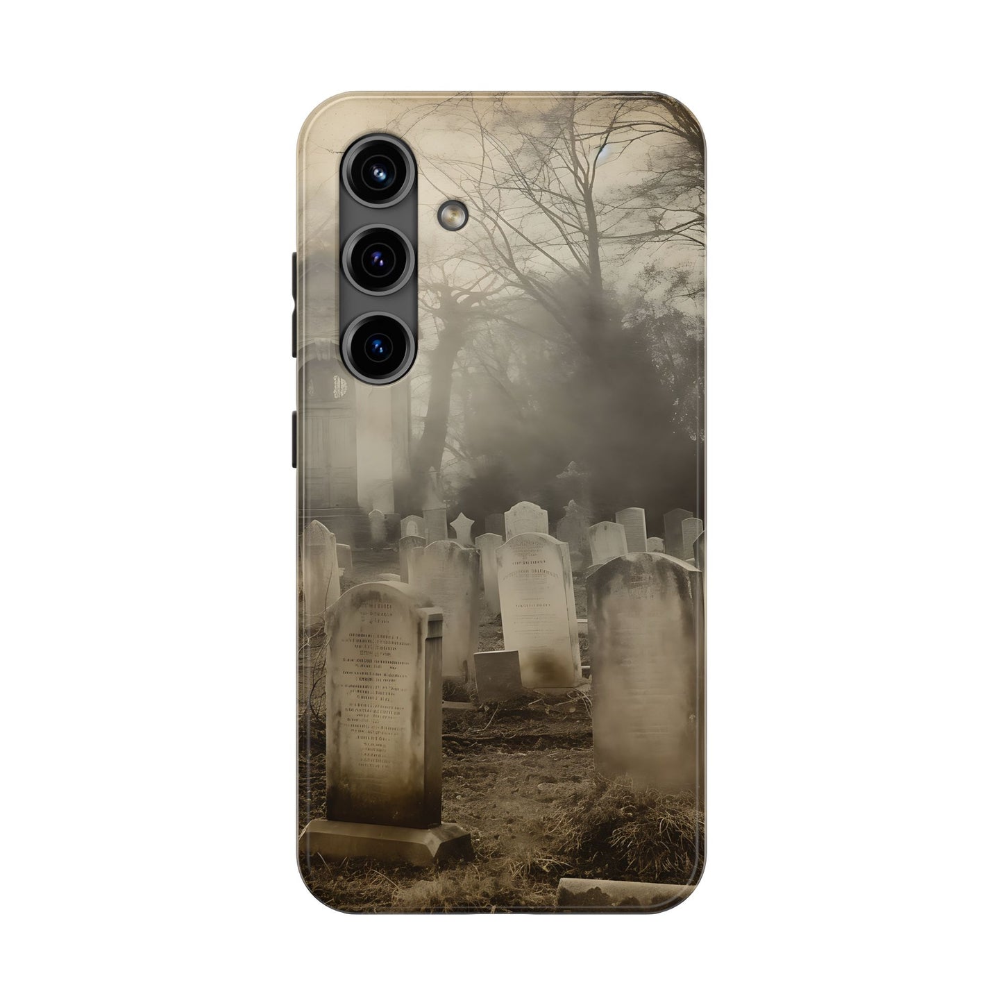 Cemetery Graveyard Phone Case — Spooky Fog Tombstone Tough Phone Case