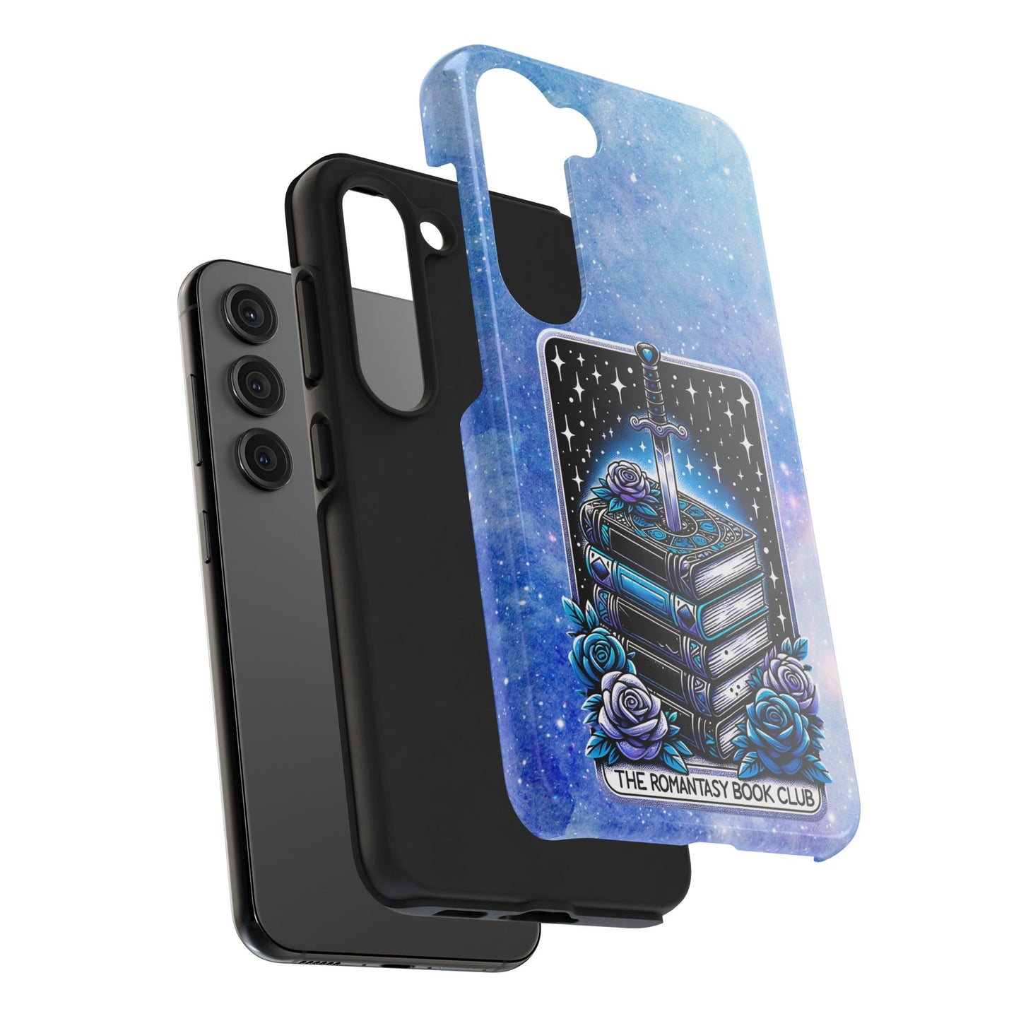 Fantasy Book Club Tough Phone Case — Sword & Stacked Books Design
