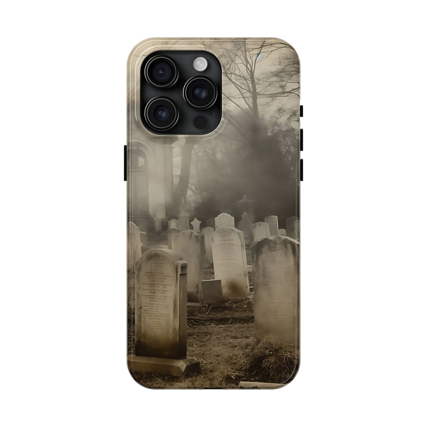 Cemetery Graveyard Phone Case — Spooky Fog Tombstone Tough Phone Case