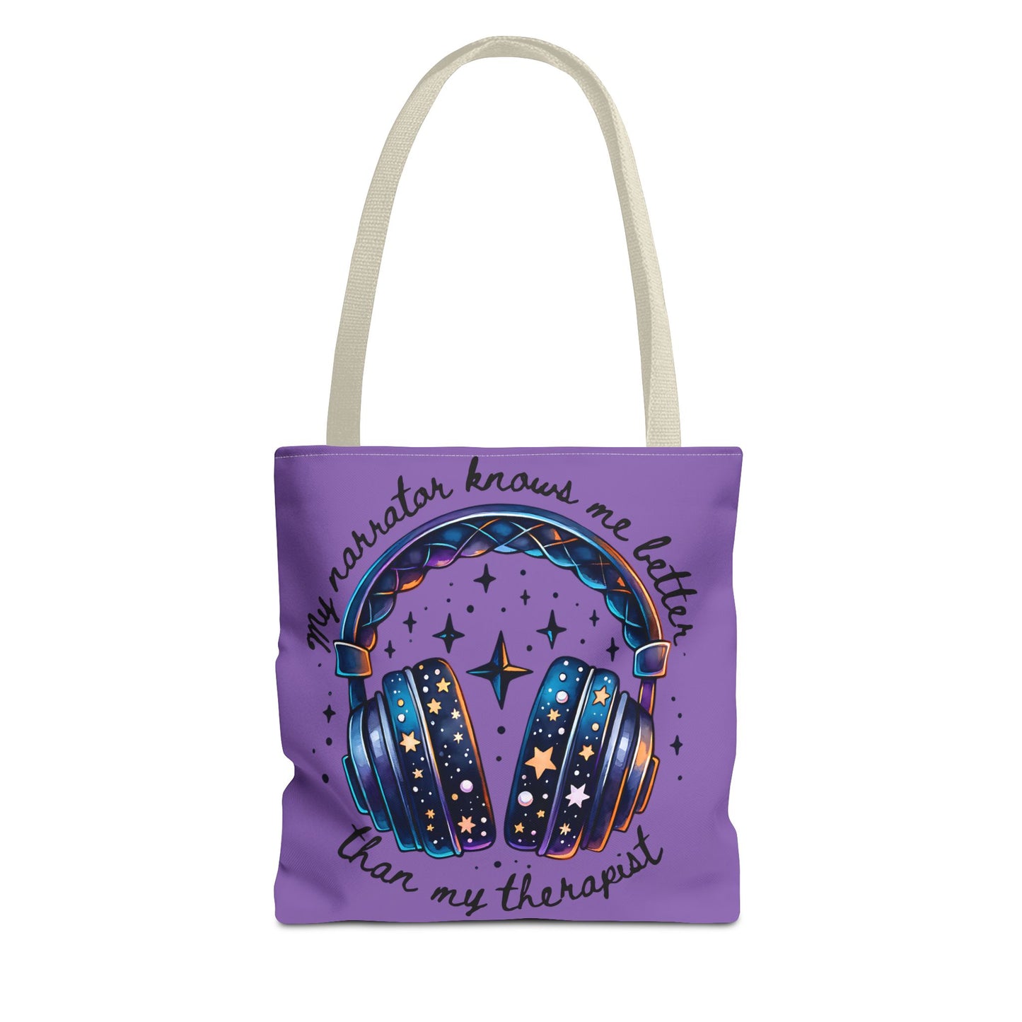 Galaxy Headphones Tote Bag — "My Narrator Knows Me Better Than My Therapist" Book Lover Tote