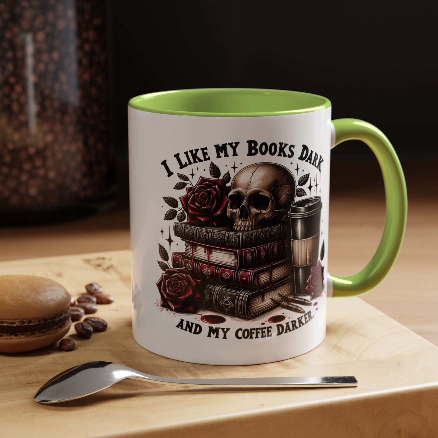 Dark Books & Coffee Accent Mug — "I Like My Books Dark and My Coffee Darker" (11/15 oz)