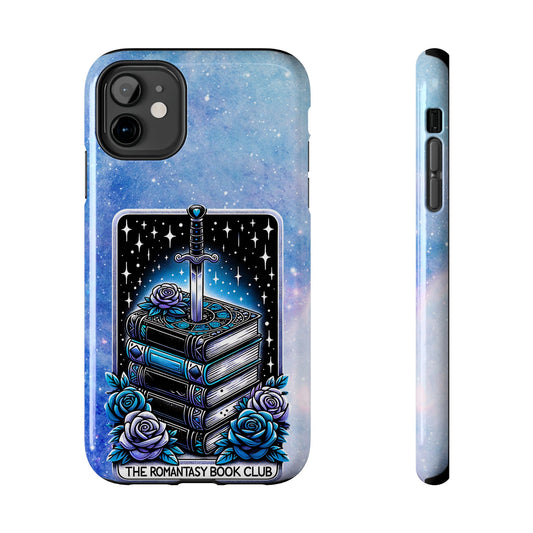 Fantasy Book Club Tough Phone Case — Sword & Stacked Books Design