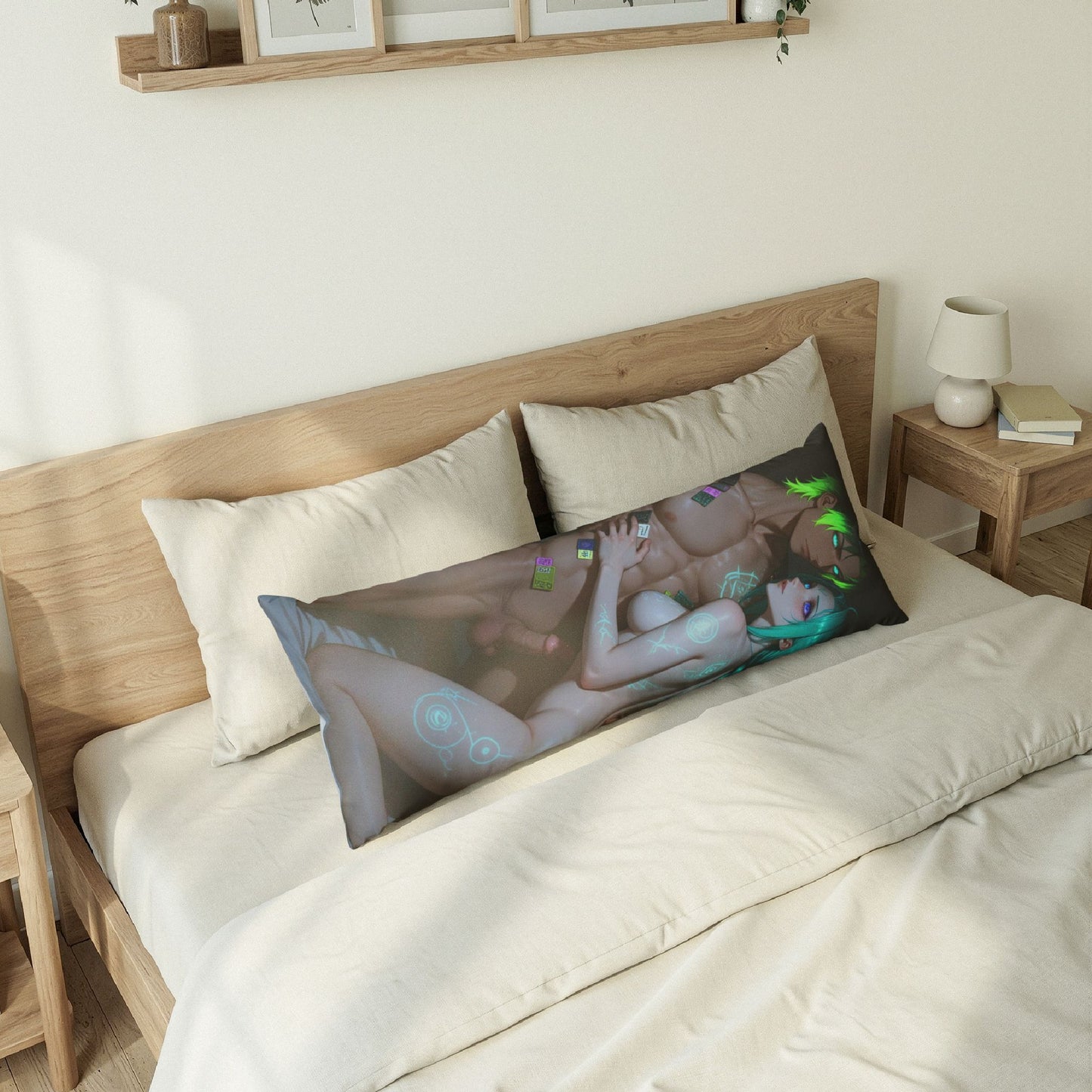 Erotic Anime Body Pillow Cover — Sensual Green-Haired Couple Dakimakura  - Null